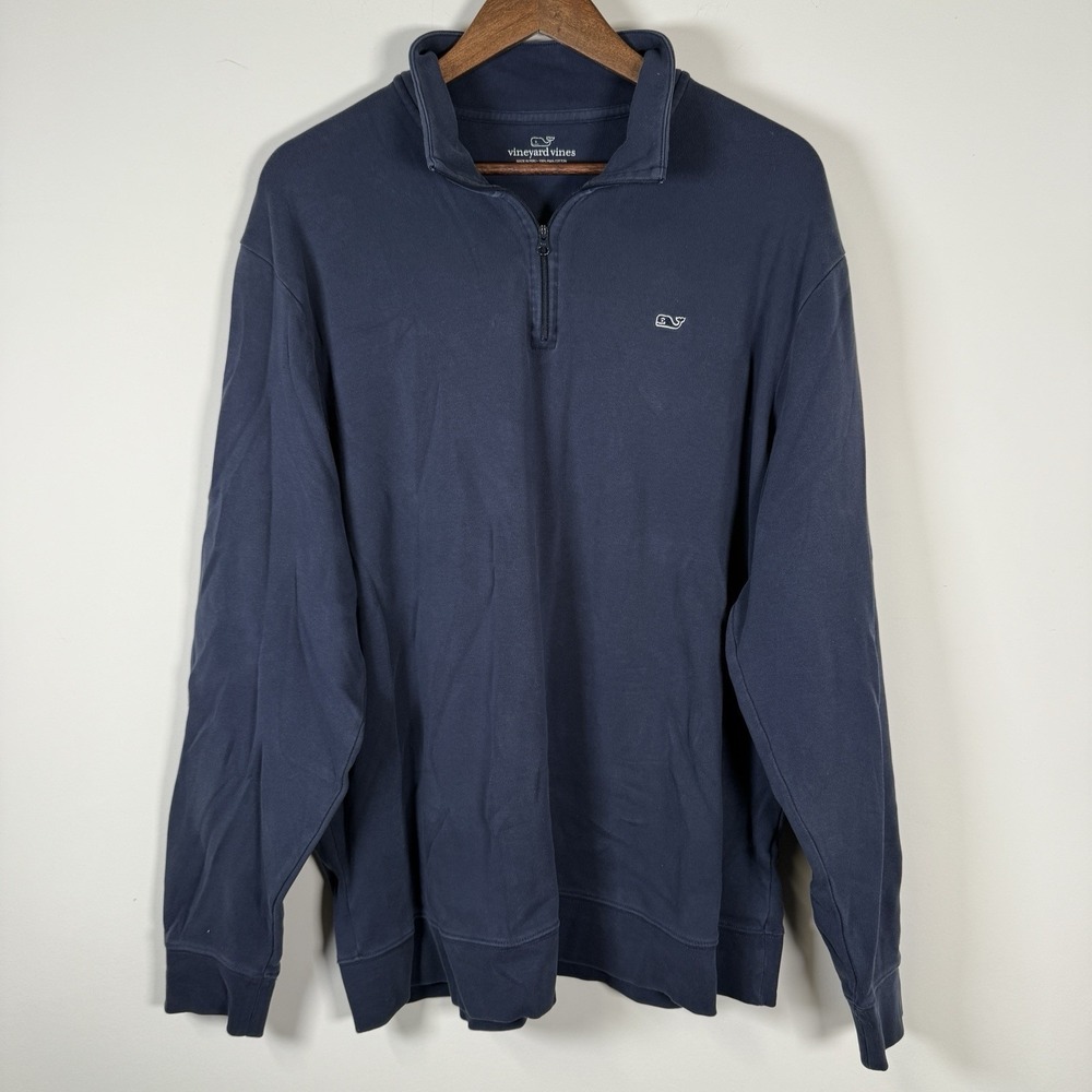 Vineyard‎ Vines Sweater Mens 2XL Blue Cotton 1/4 Zip Mock Neck Pullover